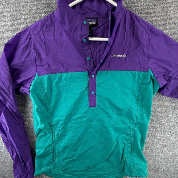 Patagonia Houdini Lightweight Snap Jacket Packable Small Purple Green Nylon - Picture 1 of 14